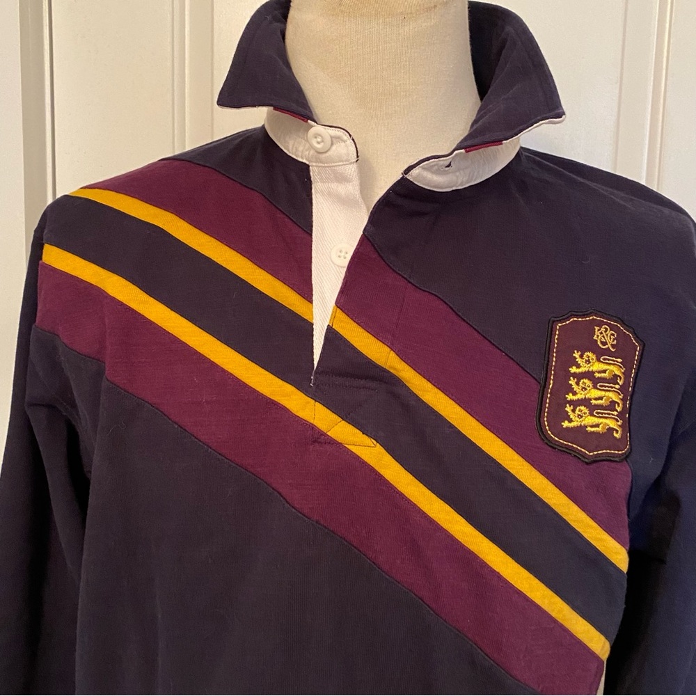 KENT & CURWEN MENS RUGBY POLO SHIRT ENGLAND BLUE PURPLE WHITE COTTON UK 40 US M - Picture 3 of 14